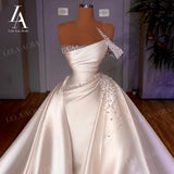 LelaAcra Satin Beaded Wedding Dress 2022 3 In 1 Pearls Mermaid Court Train Luxury Princess Bride Gowns VS05 Vestido de Noiva