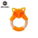 Let's Make 1pc Baby Toys Silicone Baby Teether Beech Wooden Ring Hand Teething Rattles Musical Chew Play Gym Montessori Stroller