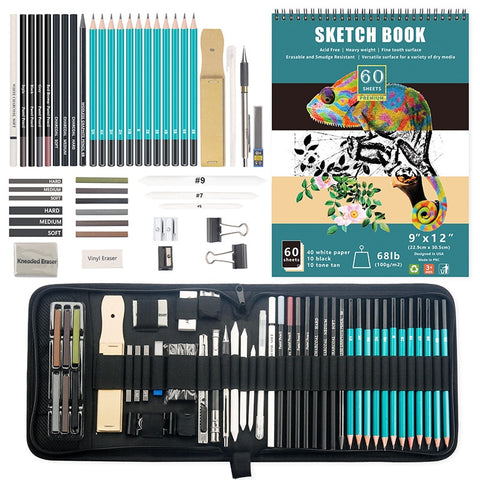 Sketch Drawing Kit Premium Graphite, Charcoal, Crayons and Drawing Tools Art Supplies for Sketching Shadows Gifts for Beginners