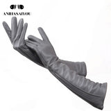 Multicolor women&#39;s gloves,50cm long leather gloves,sheepskin women&#39;s leather gloves,Keep warm women&#39;s winter gloves-2226C