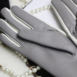 Clashing Colors 28cm Women Genuine Leather Gloves Quality Elegant Autumn Winter Trendy Female Glove Simple Sheepskin Gloves