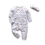 2Pcs Newborn Baby Girls Clothes Set Cotton Hearts Print Infant Long Sleeve Jumpsuit+Headband Toddler Girls Clothing