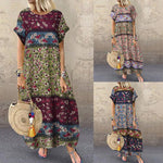 ZANZEA Fashion Summer Maxi Dress Women's Printed Sundress Casual Short Sleeve Vestidos Female High Waist Robe Femme Plus Size
