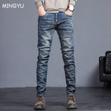 2023 New Spring Summer Men&#39;s Jeans Vintage Blue Solid Color Elastic Classic Jeans Men Slim Fashion Denim Trousers Male 27-38