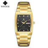 WWOOR 2023 New Square Watch Men with Automatic Week Date Luxury Stainless Steel Gold Mens Quartz Wrist Watches Relogio Masculino