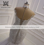 mariage High Neck Cap Sleeve Lace Appliques Champagne Mermaid Wedding dress