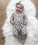 2Pcs Newborn Baby Girls Clothes Set Cotton Hearts Print Infant Long Sleeve Jumpsuit+Headband Toddler Girls Clothing