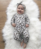 2Pcs Newborn Baby Girls Clothes Set Cotton Hearts Print Infant Long Sleeve Jumpsuit+Headband Toddler Girls Clothing