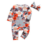 2Pcs Newborn Baby Girls Clothes Set Cotton Hearts Print Infant Long Sleeve Jumpsuit+Headband Toddler Girls Clothing