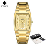 WWOOR 2023 New Square Watch Men with Automatic Week Date Luxury Stainless Steel Gold Mens Quartz Wrist Watches Relogio Masculino