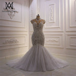 mariage High Neck Cap Sleeve Lace Appliques Champagne Mermaid Wedding dress