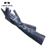 Multicolor women&#39;s gloves,50cm long leather gloves,sheepskin women&#39;s leather gloves,Keep warm women&#39;s winter gloves-2226C