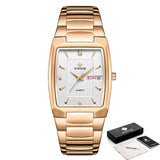 WWOOR 2023 New Square Watch Men with Automatic Week Date Luxury Stainless Steel Gold Mens Quartz Wrist Watches Relogio Masculino