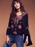 KIYUMI Blouse Women Retro Bohemian Blouse Heavy Embroidery Tassel Belt Shirt 2019 New Long Sleeve V-neck Trumpet Pullover Blouse