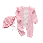 2Pcs Newborn Baby Girls Clothes Set Cotton Hearts Print Infant Long Sleeve Jumpsuit+Headband Toddler Girls Clothing