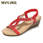 MVVJKENew summer soft Simple women shoes slope with bohemian diamond sandals women students leisure wild sandals zapatos mujer