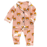 Children's pajamas set Baby suit Kids Clothes Toddler Boys Girls Ice silk satin Cartoon printing Tops Pants Set home Wear