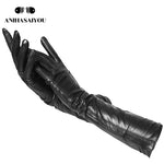 Multicolor women&#39;s gloves,50cm long leather gloves,sheepskin women&#39;s leather gloves,Keep warm women&#39;s winter gloves-2226C