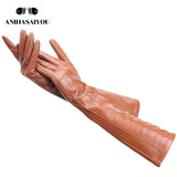 Multicolor women&#39;s gloves,50cm long leather gloves,sheepskin women&#39;s leather gloves,Keep warm women&#39;s winter gloves-2226C