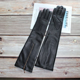 Bickmods Ladies Black Long Sheepskin Genuine Leather Zipper Style Soft Fashion Gloves Keep Warm In Autumn And Winter