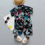 Baby Boys Floral Printed Clothes Set Summer Short Sleeve Shirt Top+Pants 2Pcs Gentelman 1 2 3 4 5 Year Kids Holiday Beach Outfit