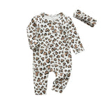 2Pcs Newborn Baby Girls Clothes Set Cotton Hearts Print Infant Long Sleeve Jumpsuit+Headband Toddler Girls Clothing