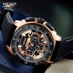 Megir Males Mens Chronograph Sport Watches with Quartz Movement Rubber Band Luminous Wristwatch for Man Boys 2056G-1N0