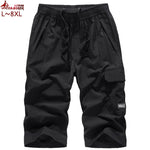 plus size 7XL 8XL Men`s Knee lenght Cargo Shorts Casual Elastic Waist fitness Bermudas Male Breathable Beach Surfings Shorts men