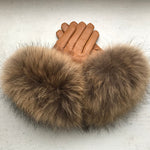 Real Raccoon Fur Gloves Women&#39;s Genuine Leather Gloves Fox Fur Big Raccoon Fur Sheepskin  Gloves Female Winter Velvet Warm Touch