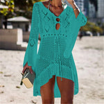 2023 Summer Women Beachwear Sexy White Crochet Tunic Beach Wrap Dress Woman Swimwear Swimsuit Cover-ups Bikini Cover Up #Q719