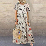 ZANZEA Fashion Summer Maxi Dress Women's Printed Sundress Casual Short Sleeve Vestidos Female High Waist Robe Femme Plus Size