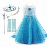4-10T Girls Party Princess Dress Baby Girls Summer Elegant Long Sleeve Blue Dresses Birthday Party Fantasy Ball Dress