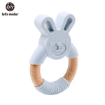 Let's Make 1pc Baby Toys Silicone Baby Teether Beech Wooden Ring Hand Teething Rattles Musical Chew Play Gym Montessori Stroller