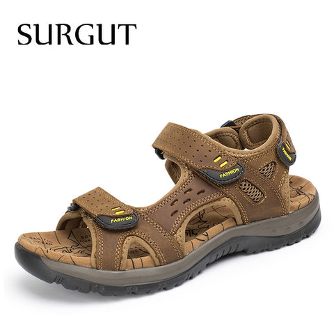 SURGUT Hot Sale New Fashion Summer Leisure Beach Men Shoes High Quality Leather Sandals The Big Yards Men&#39;s Sandals Size 38-48