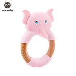 Let's Make 1pc Baby Toys Silicone Baby Teether Beech Wooden Ring Hand Teething Rattles Musical Chew Play Gym Montessori Stroller