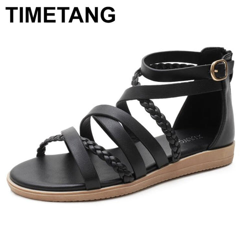 TIMETANG 36-42 Bohemian Sandals Women&#39;s New Large Size Women&#39;s Shoes Summer Woven Roman Sandals Women&#39;s Casual Flat Sandals