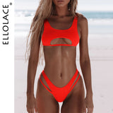 Ellolace Sexy Bikini Hollow Out Women&#39;s Swimsuit High Cut Micro Swimwear 2022 Stylish Bathing Suit Beach Outfits 2 Pieces