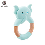 Let's Make 1pc Baby Toys Silicone Baby Teether Beech Wooden Ring Hand Teething Rattles Musical Chew Play Gym Montessori Stroller