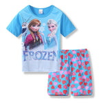 Summer Children Pajamas Short Sleeve T Shirt+Shorts Sets Kid Pyjamas Boy Girl Pijamas Cartoon Spiderman Elsa Baby Sleepwear Suit