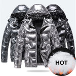 New Bright Leather Winter Men&#39;s Jacket Casual Parka Outwear Waterproof Puffer Padding Warm Stand With Hood Outwearing Coat