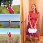 2021 New Summer Dot Print Dress Women Casual Butterfly Sleeve Ruffles Medium Long Chiffon Dress