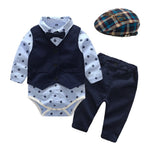 Baby Suits Newborn Boy Clothes Vest + Romper + Hat Formal Clothing Outfit Party Bow Tie Children Birthday Dress New Born 0- 24 M