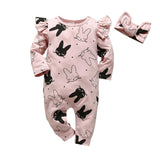 2Pcs Newborn Baby Girls Clothes Set Cotton Hearts Print Infant Long Sleeve Jumpsuit+Headband Toddler Girls Clothing