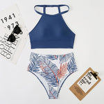 2023 High Waist Bikini Women High Neck Swimsuit Printed Swimwear Female Padded Beachwear Leaves Bathing Suit Biquine