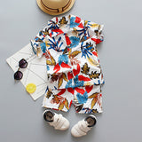 Baby Boys Floral Printed Clothes Set Summer Short Sleeve Shirt Top+Pants 2Pcs Gentelman 1 2 3 4 5 Year Kids Holiday Beach Outfit