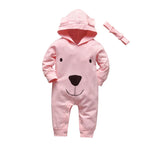 2Pcs Newborn Baby Girls Clothes Set Cotton Hearts Print Infant Long Sleeve Jumpsuit+Headband Toddler Girls Clothing