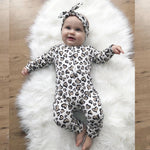 2Pcs Newborn Baby Girls Clothes Set Cotton Hearts Print Infant Long Sleeve Jumpsuit+Headband Toddler Girls Clothing