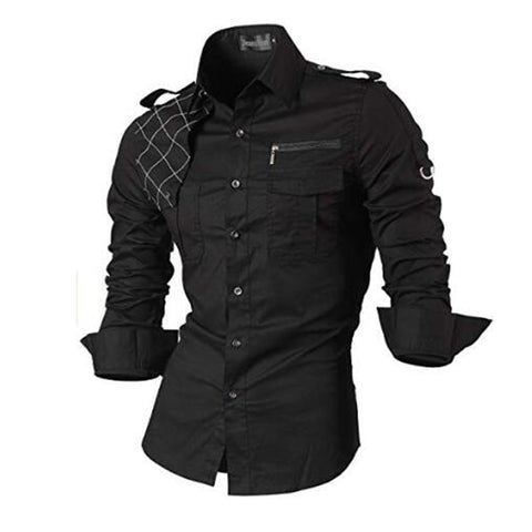 Jeansian Men&#39;s Casual Dress Shirts Fashion Desinger Stylish Long Sleeve 8371 Black2