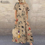 ZANZEA Fashion Summer Maxi Dress Women's Printed Sundress Casual Short Sleeve Vestidos Female High Waist Robe Femme Plus Size
