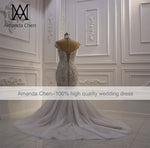 mariage High Neck Cap Sleeve Lace Appliques Champagne Mermaid Wedding dress